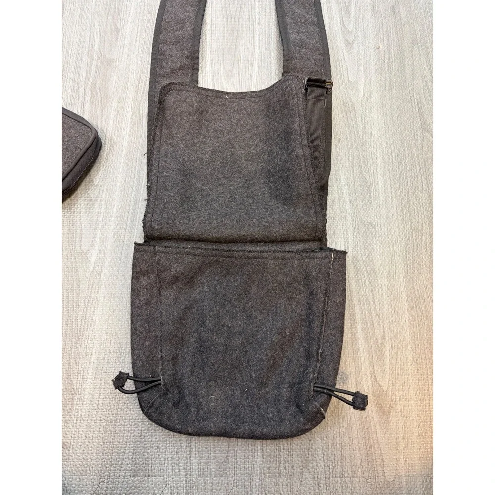 Y2K American Eagle Charcoal Wool Felt Utility Crossbody Bag‎ Zip Wallet Set